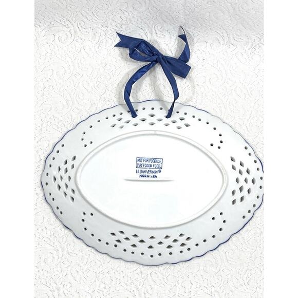 Lillian Vernon Blue White Rooster wall hanging Platter. Beautiful cutouts - Picture 6 of 8